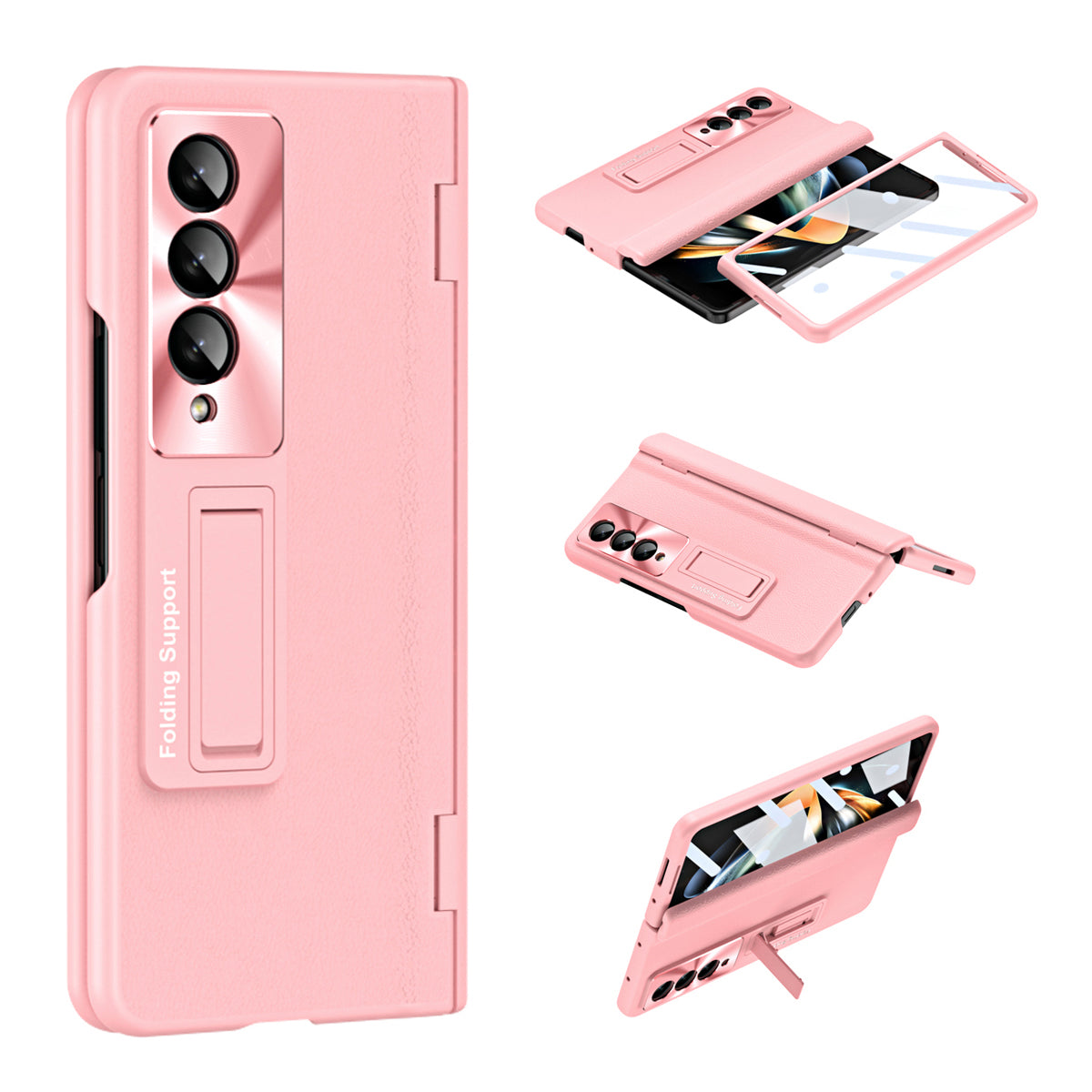 For Samsung Galaxy Z Fold3 5G Leather Coated PC Phone Case Hinge Protection Kickstand Cover with Tempered Glass Film For Samsung Galaxy Z Fold3 5G Leather Coated PC Phone Case Hinge Protection Kickstand Cover with Tempered Glass Film